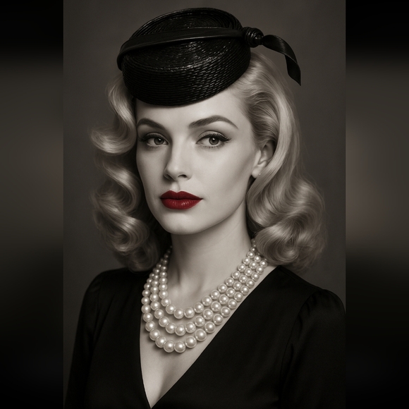 LECIE VINTAGE 50S BLACK STRAW PILLBOX HAT WITH PATENT LEATHER Knot OLD HOLLYWOOD main image 5